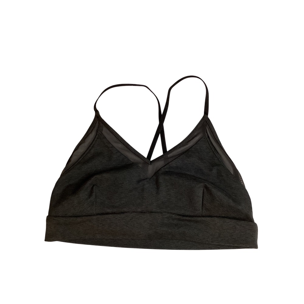 JoyLab Women Charcoal Gray Mesh‎ Trim V-Neck Strappy Sports Bra Athleisure